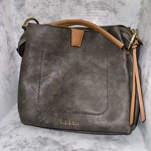 Nicole Miller gray/tan leather hobo bag